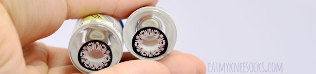 Geo Coloured Lenses Circle Lens Review: Geo Xtra Heart Pink Close-up detailing on the heart lace pattern on the Geo Xtra Heart Pink lenses from Geo Coloured Lenses.