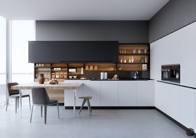  Tidak banyak orang yang berani mengaplikasikan warna hitam pada kitchen set terkecuali di Kitchen Set Hitam Putih Yang Elegan