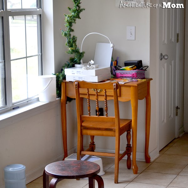 Architecture of a Mom Organizing a Child's Desk