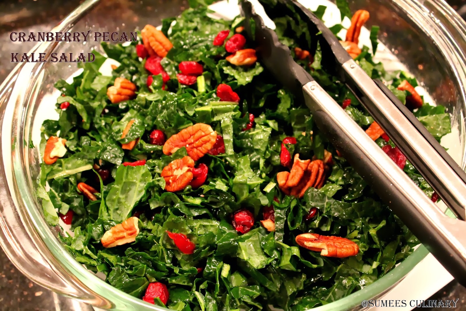 Sumee's Culinary Bites Cranberry Pecan Kale Salad