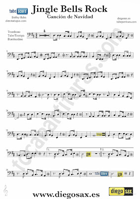 Tubescore Jingle Bells Rock sheet music for Trombone, Tube and Euphonium Christmas Carol Traditional Music Score