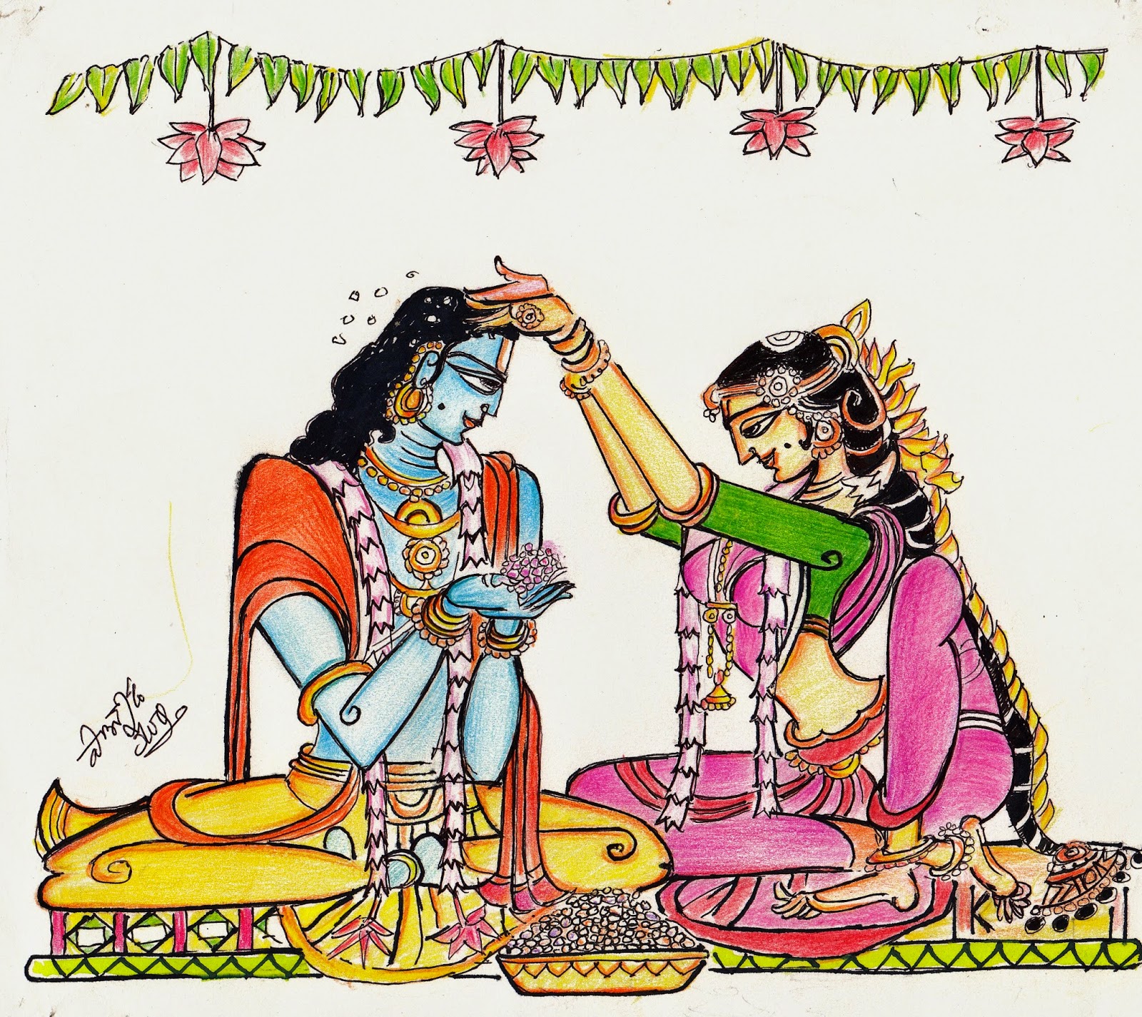Sketches and Drawings Color pencil drawing of Sita and Rama