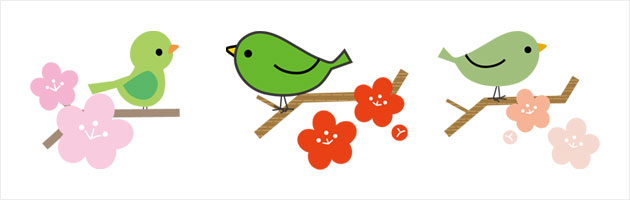 ウメとウグイスのかわいいイラスト9個セット