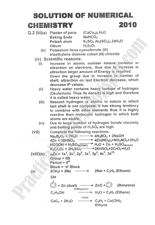Chemistry-Numericals-Solve-2010-five-year-paper-class-XII