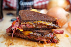 Corned Beef Grilled Cheese Sandwich with Guinness Caramelized Onions