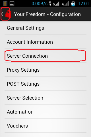Your Freedom for Android - Server Connection