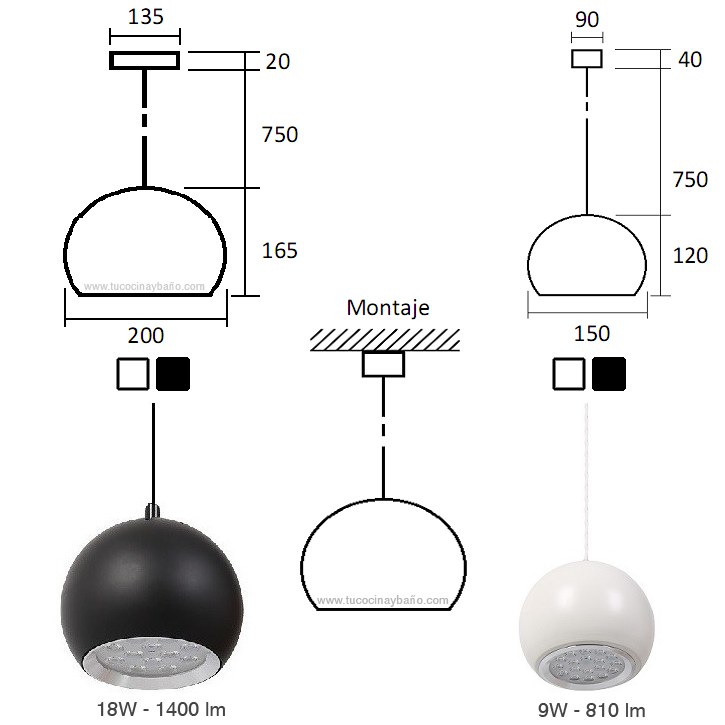 medidas lampara led cocina