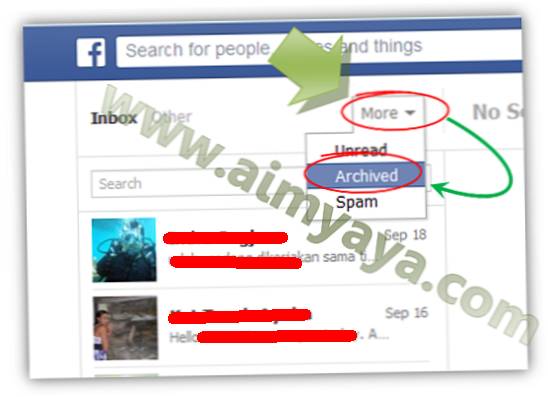 Gambar: Melihat daftar arsip pesan masuk di facebook