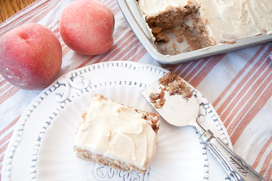 Lighter and Local Ginger Peach Spice Cake with Brown Sugar Cream Cheese Frosting