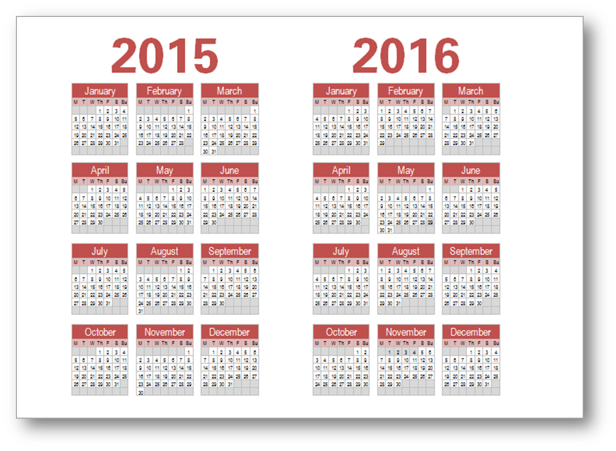 one page 2015 calendar