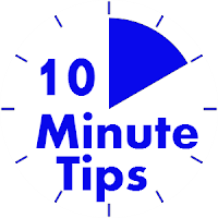 10 minute tips logo with a clock