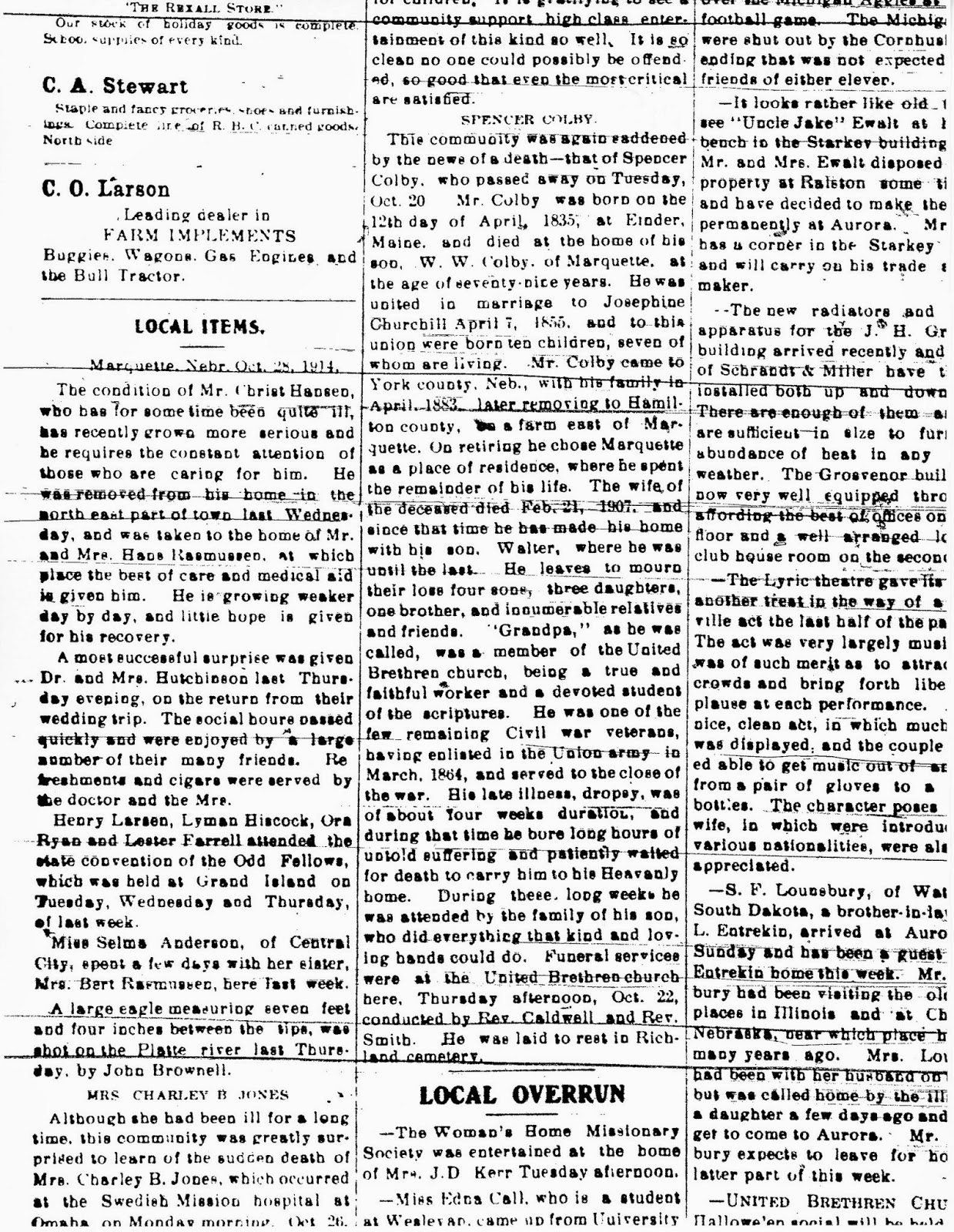The Old Trunk in the Attic Newspaper Clippings Aurora, Nebraska, 1914