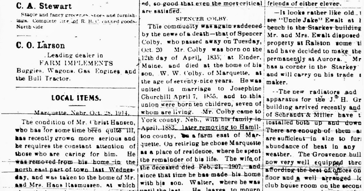 The Old Trunk in the Attic Newspaper Clippings Aurora, Nebraska, 1914