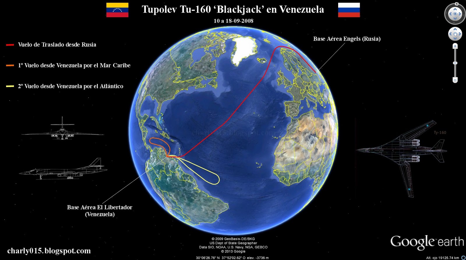 Dos bombarderos Tu-160 en Venezuela Base+venezuela