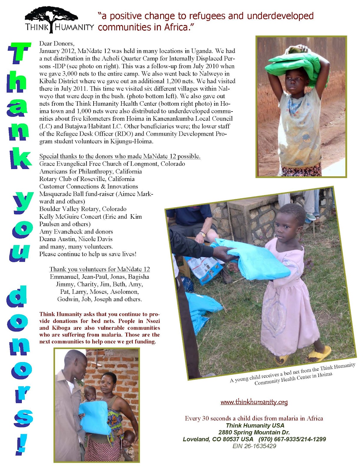 Think Humanity MaNdate 12 Bed Net Distribution in Uganda