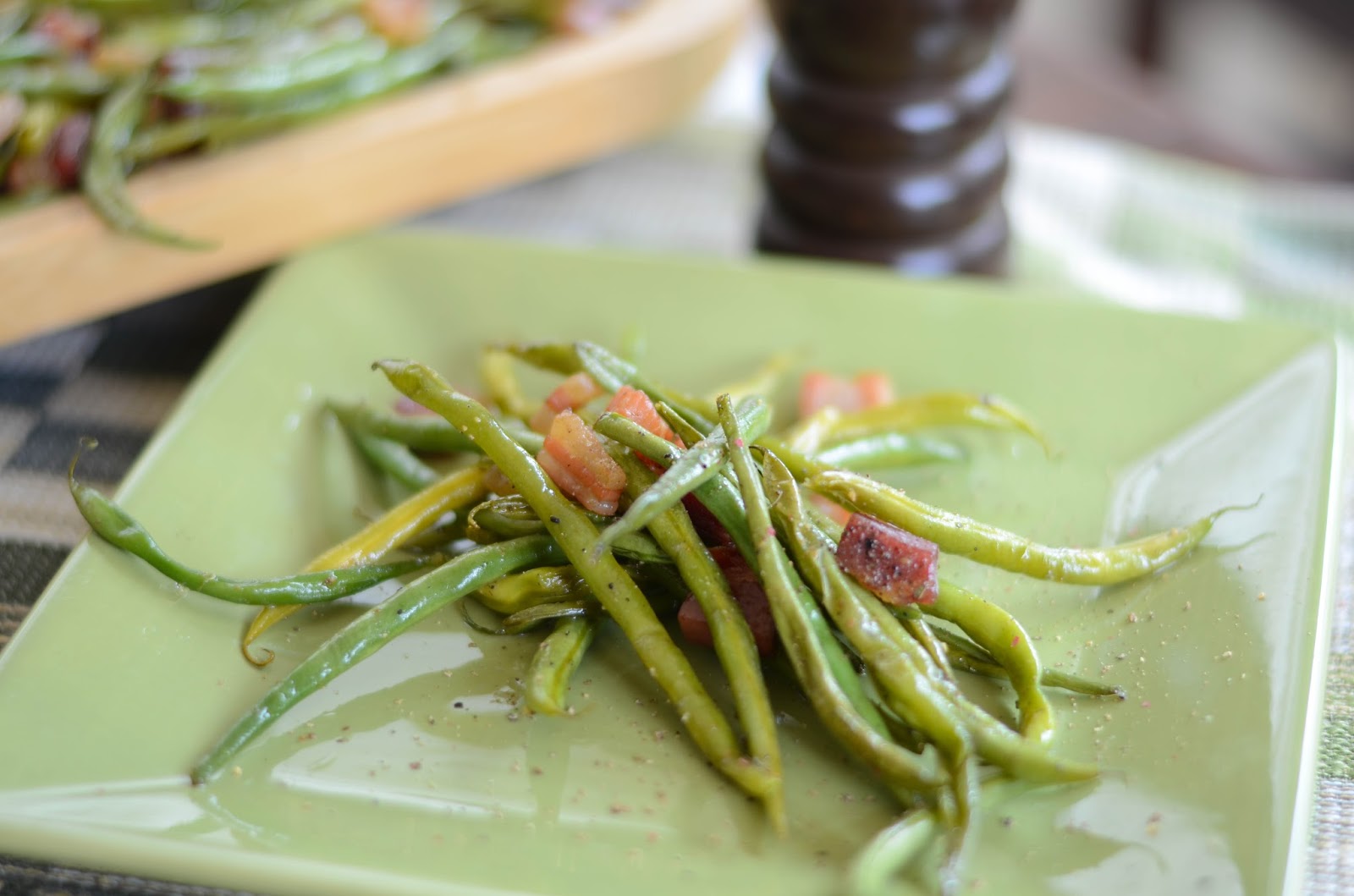 Organically Paleo Peppered Green Beans/Smoked Pancetta