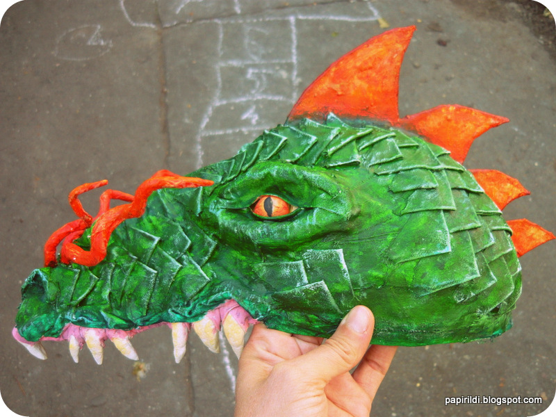 Ildi's papier mache Dan Reeder inspired dragon mask