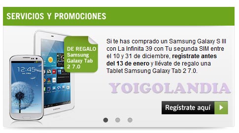 un Samsung Galaxy Tab 2 7.0 al comprar un Galaxy S3 con La Infinita 39