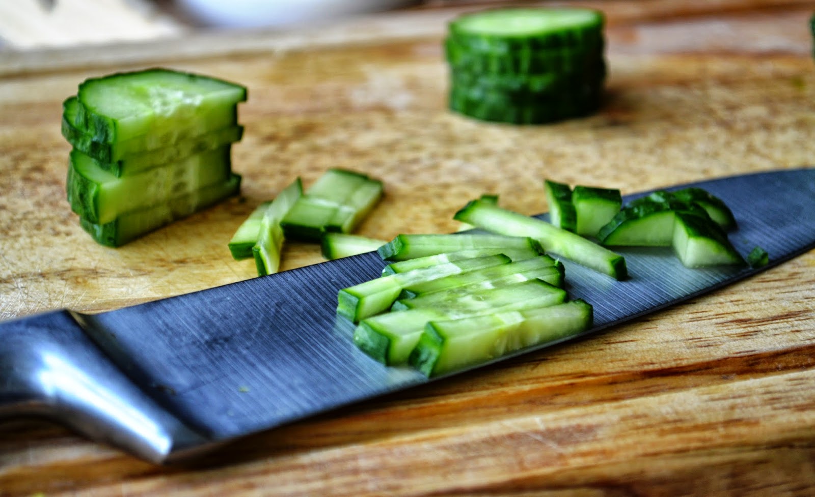 Cucumber chopped into match sticks Cucumber chopped into match sticks