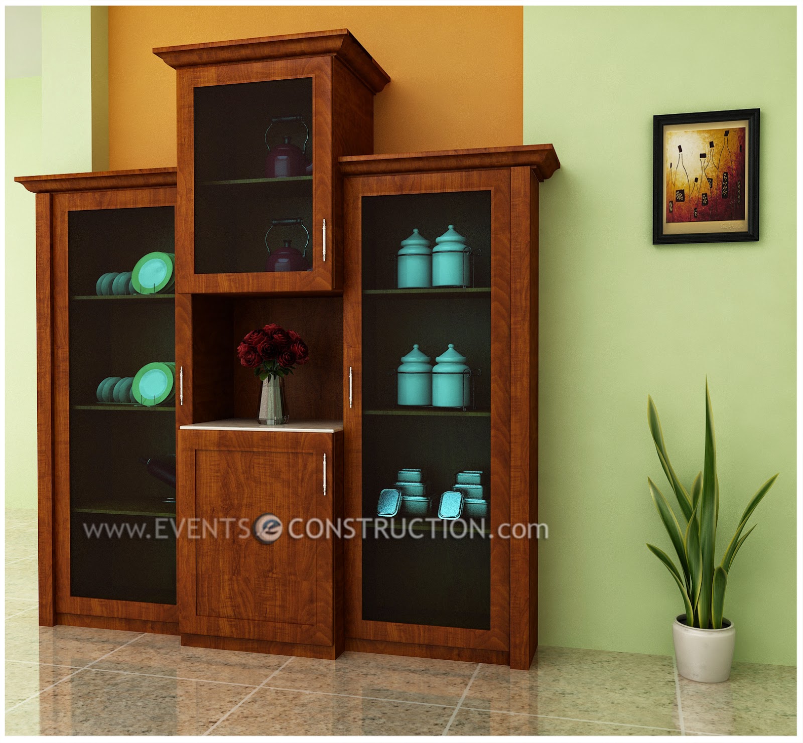 Evens Construction Pvt Ltd Crockery shelf Design