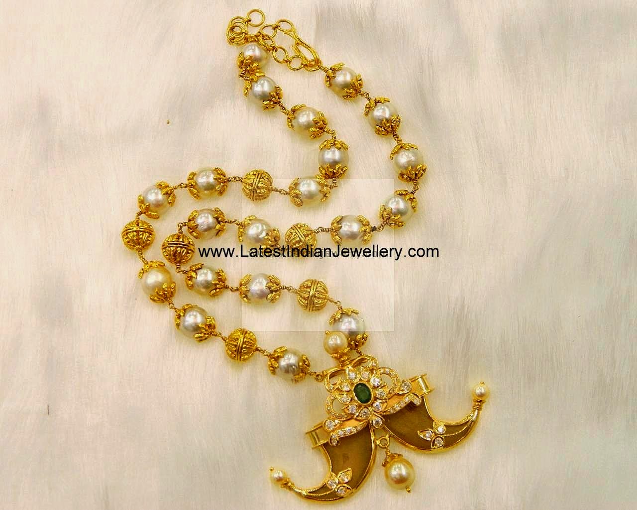 Pearl Beads Mala with Puligoru Pendant - Latest Indian Jewellery Designs