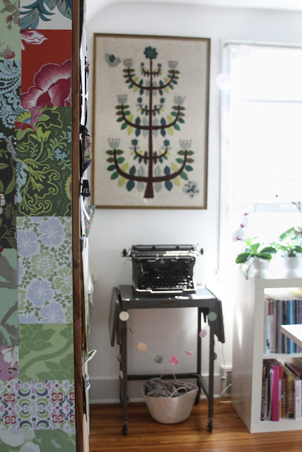 studios, workspaces, vintage decor, vintage typewriter, vintage embroidery, Anne Butera, My Giant Strawberry
