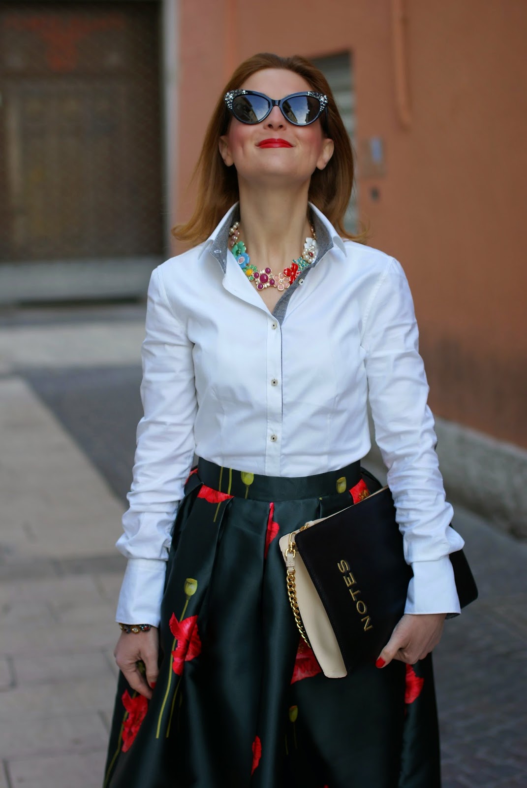 Valentino Rockstud pumps, black patent Valentino heels, Romwe midi skirt, poppy print skirt, Fashion and Cookies, fashion blogger