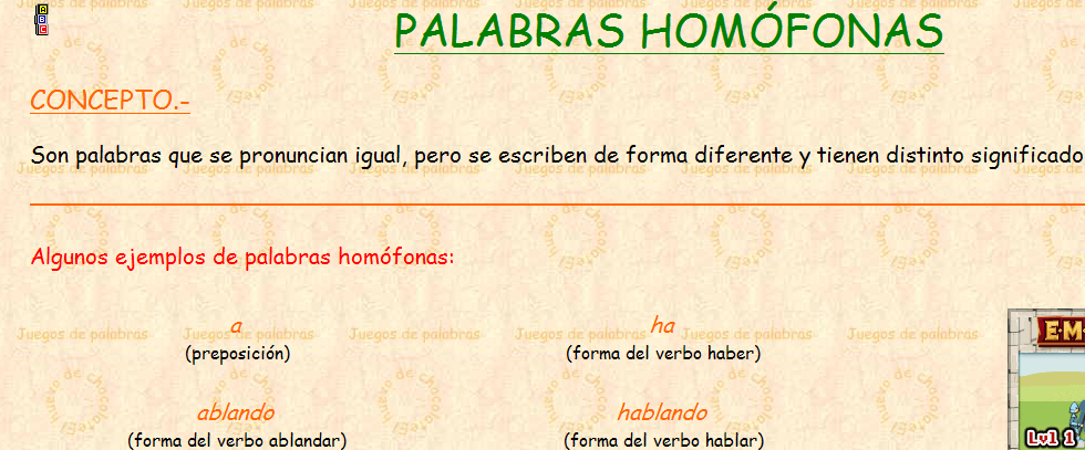 palabras homofonas respecto de los