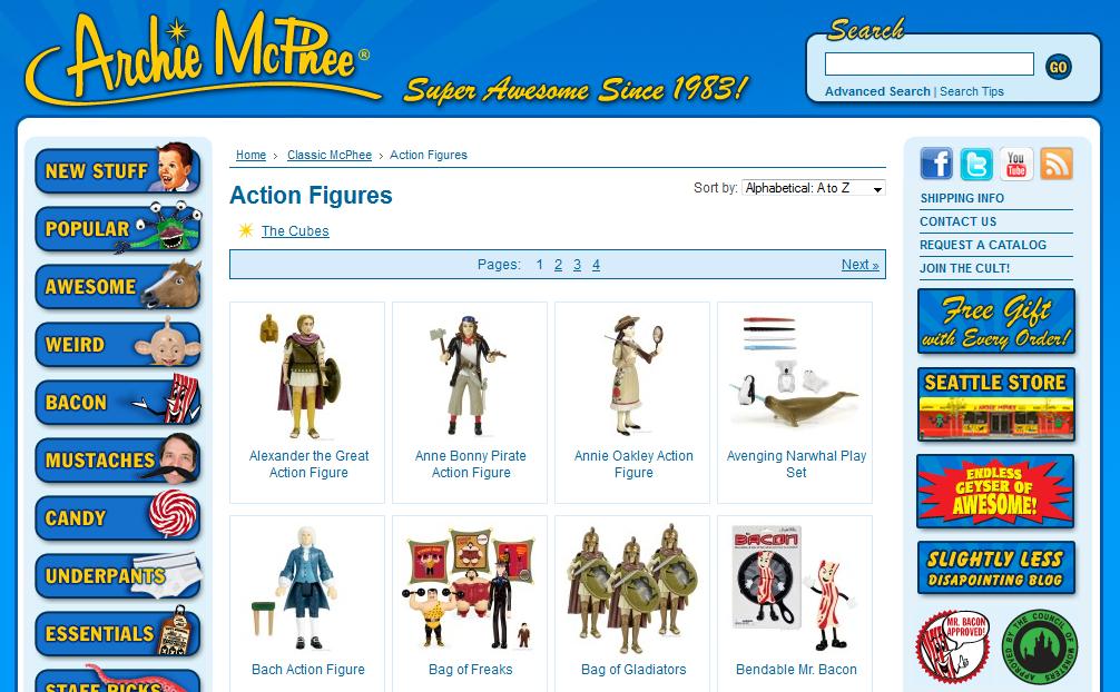 But do they have toys of bacon wearing mustaches? While riding a unicorn in a jousting tournament versus Chuck Norris on a velociraptor? Action figures by Archie McPhee