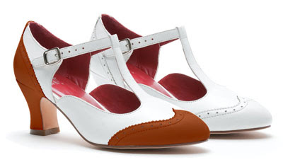 23 Skidoo from American Duchess 1920s reproduction women's heels in white or white and tan spectator style