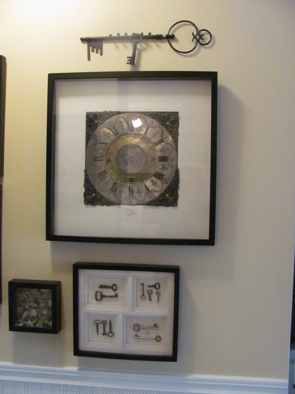 Frugal French Girl The old clock face from 1769 In a shadow box.