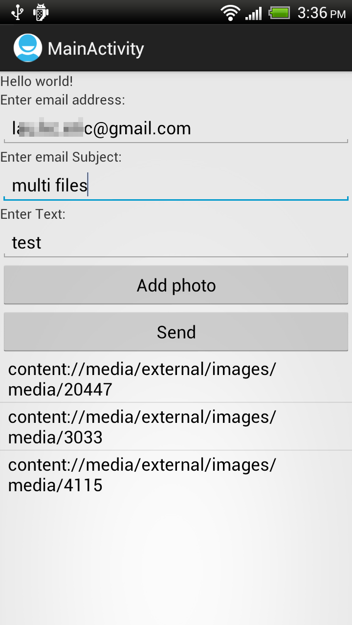 Androider Start activity to send email with multi images attached