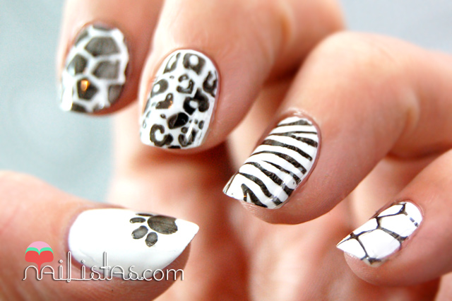 uñas decoradas con animal print mix blanco y negro uñas decoradas con animal print mix blanco y negro