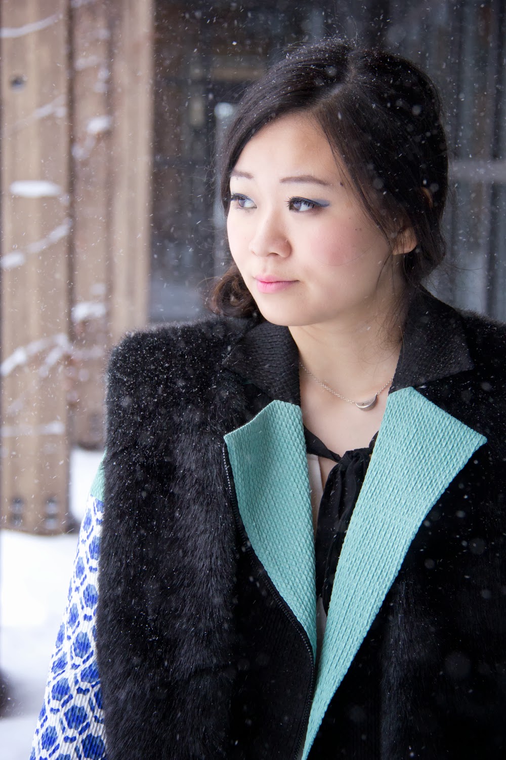 Peter-Pilotto-For-Target-Blazer, Bow-tie-White-Top, Faux-Fur-Vest, Business-Casual