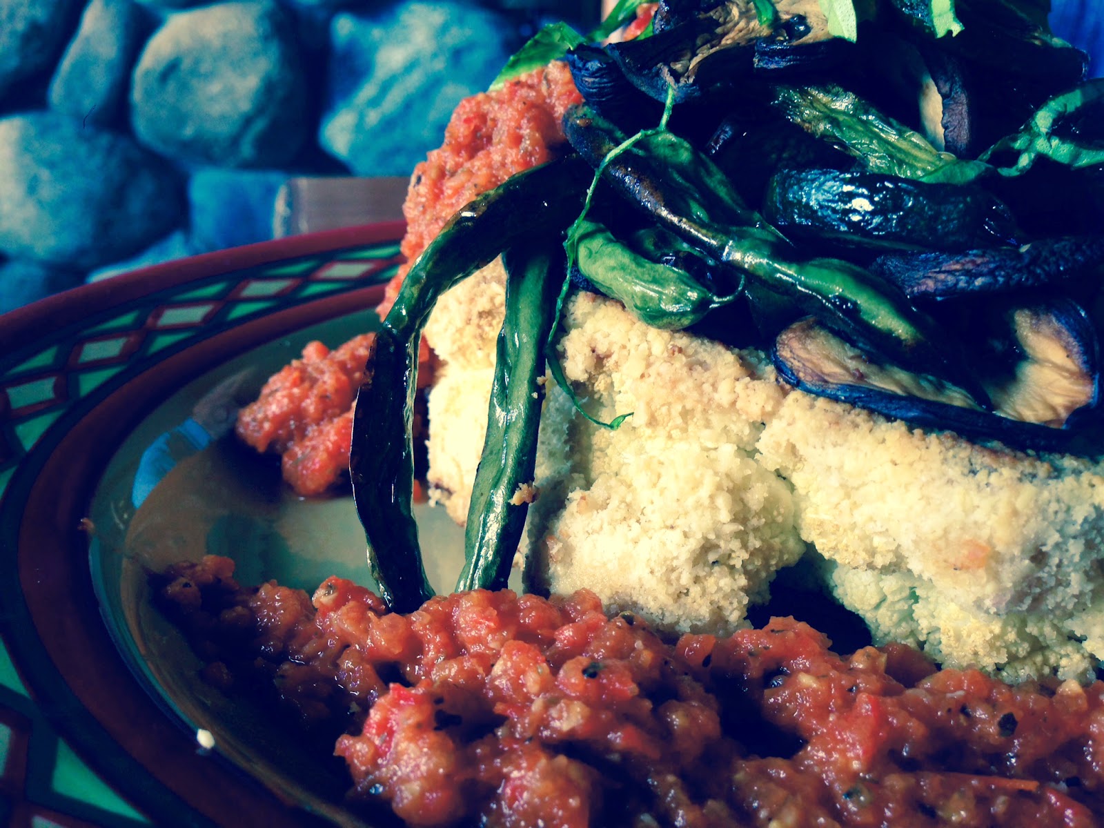glutenfreehappytummy Tempura Cauliflower Steak w/ Blistered Italian Spring Veggies! GF, V, SCD