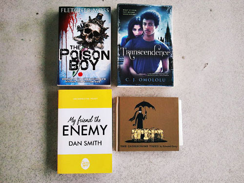 book haul The Poison Boy by Fletcher Moss Transcendence by C.J. Omololu (signed) My Friend the Enemy by Dan Smith (signed ARC) The Gashlycrumb Tinies by Edward Gorey