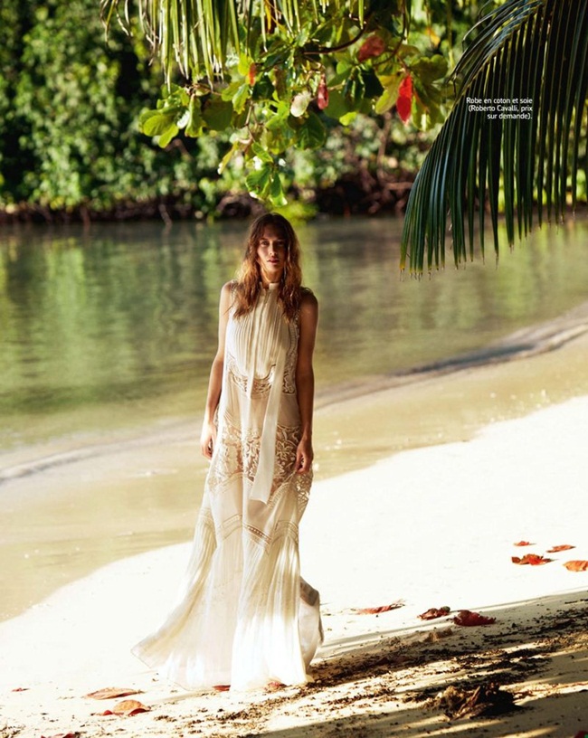 Marie Claire France August 2015, Nevena Dujmovic Roberto Cavalli Spring 2015 White Embroidered Silk-Georgette Maxi Dress Editorials
