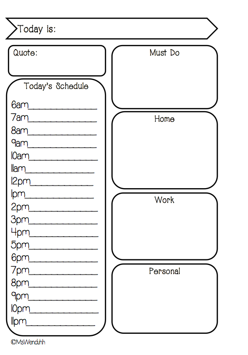 daily schedule free printable