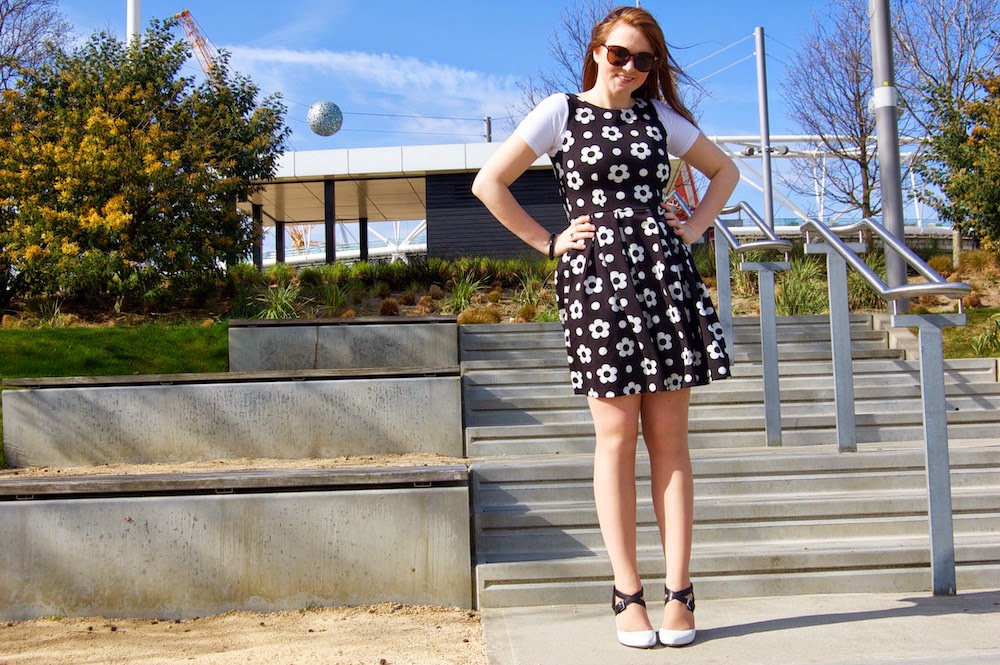 stylist pick dress izabel london black white floral dress and clarks crumble spice shoes