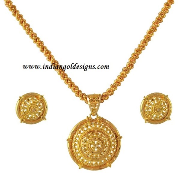 Gold and Diamond jewellery designs simple gold pendant set