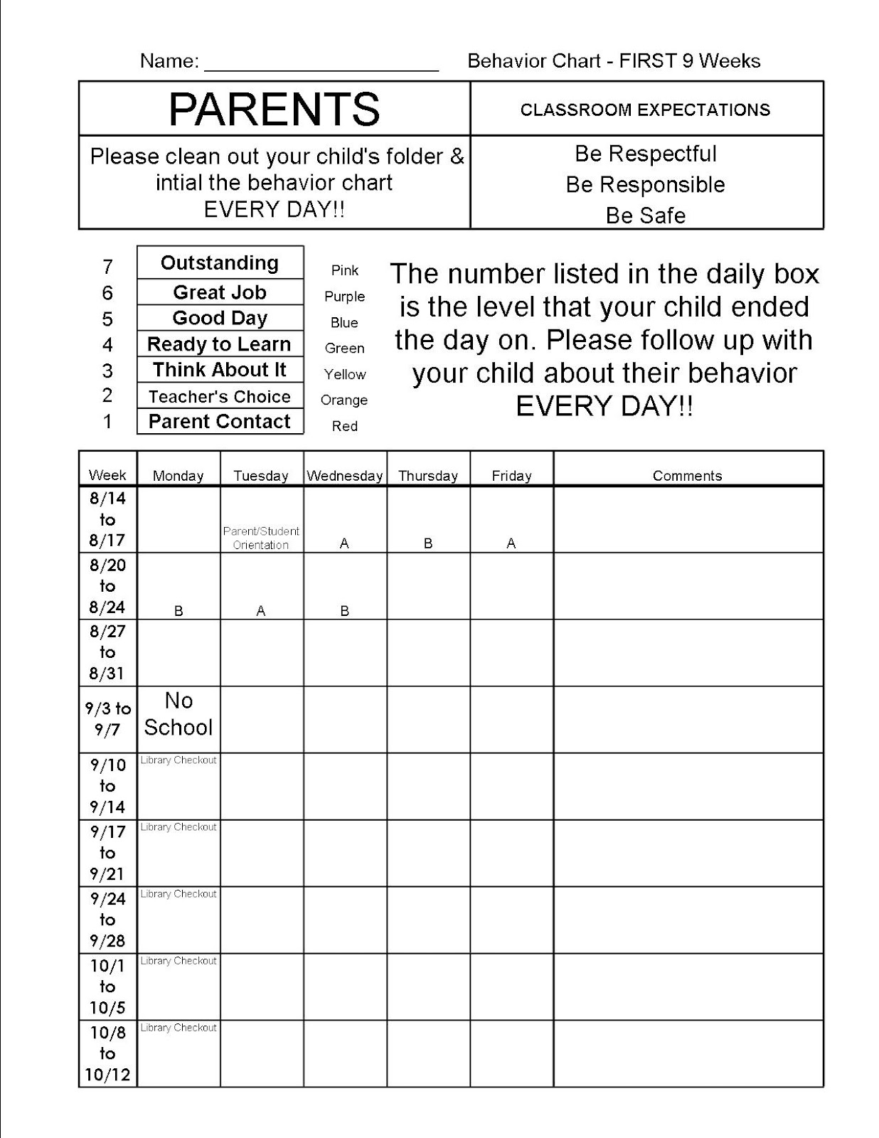 <strong>Behavior Chart Template</strong> Minions <strong>Behavior Chart</strong> Free ... School behavior chart template