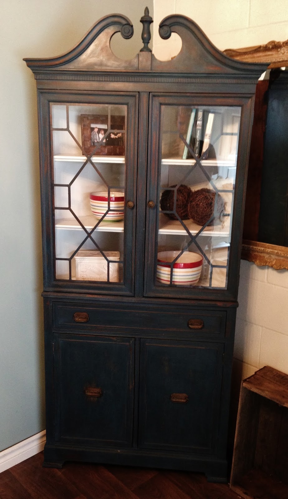 Repurposed Gems Homestead Blue Corner Hutch