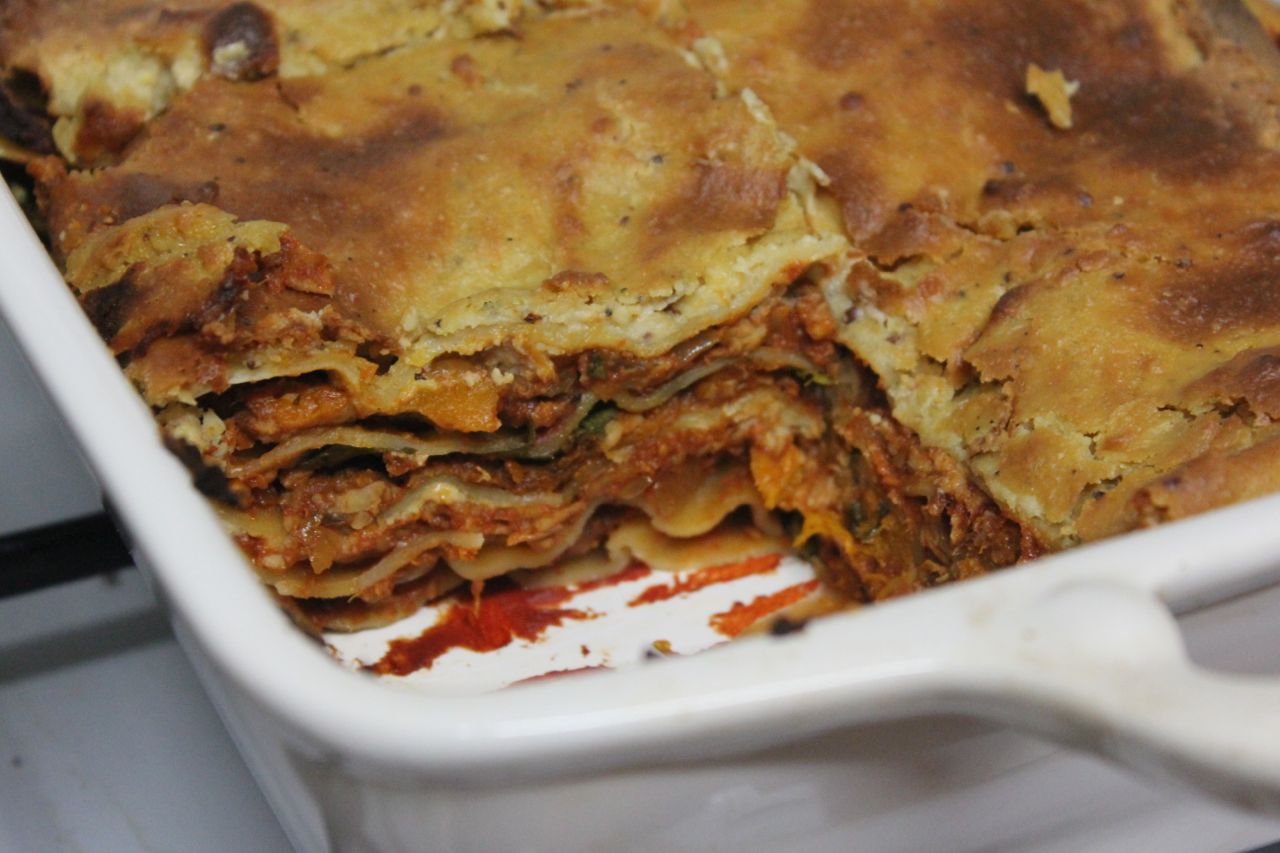 Green Gourmet Giraffe Vegan tempeh and pumpkin lasagna