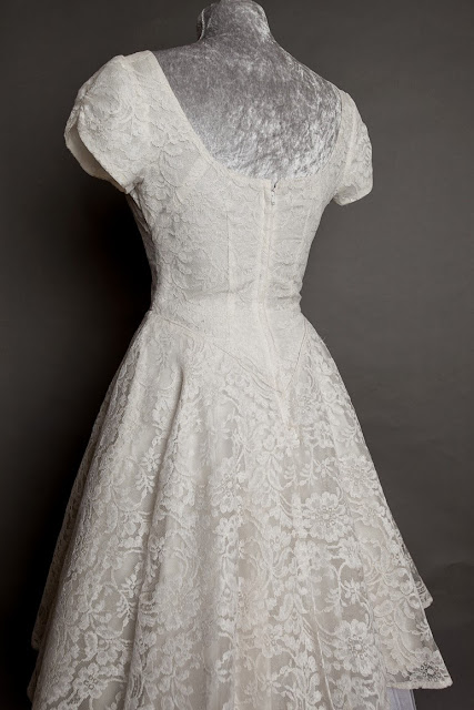 HVB original vintage 1950s lace wedding dresses - pretty knee-length lace dress, price £975