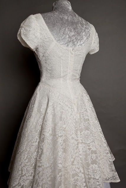 HVB original vintage 1950s lace wedding dresses - pretty knee-length lace dress, price £975 HVB original vintage 1950s lace wedding dresses - pretty knee-length lace dress, price £975