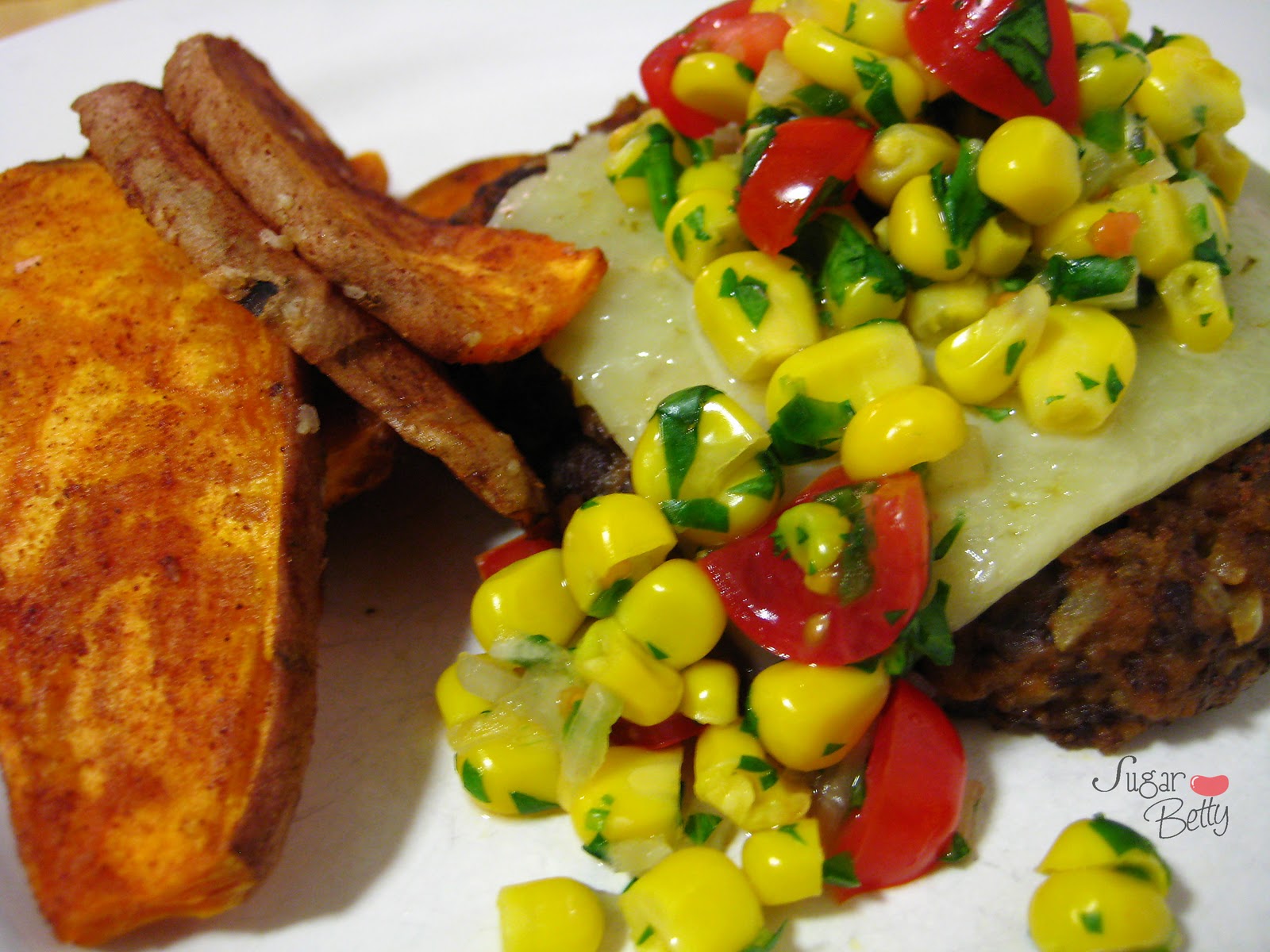 Sugar.Betty Black Bean Burger with Corn Salsa