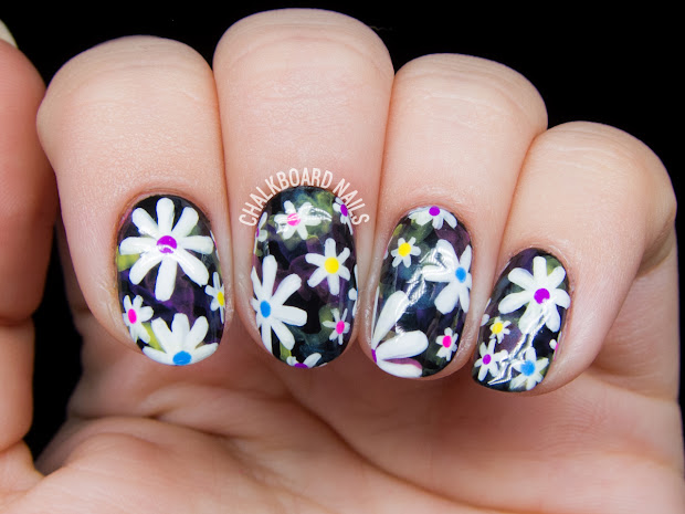 electric daisy floral print nail