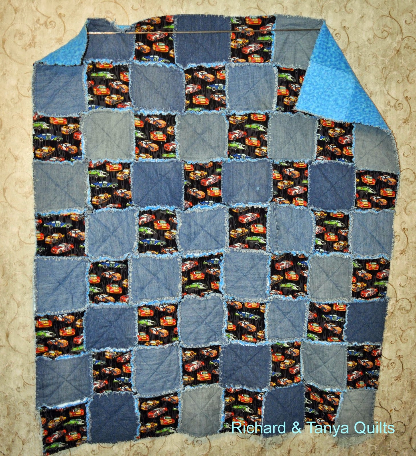 Richard and Tanya Quilts Car & Denim Rag Quilt