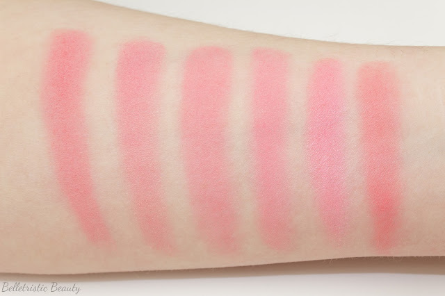 Dior Corail Bagatelle Diorblush comparison swatches with forced flash in studio lighting Dior Corail Coral Bagatelle 763 Diorblush Trianon Edition Vibrant Color Powder Blush comparison swatches with forced flash in studio lighting
