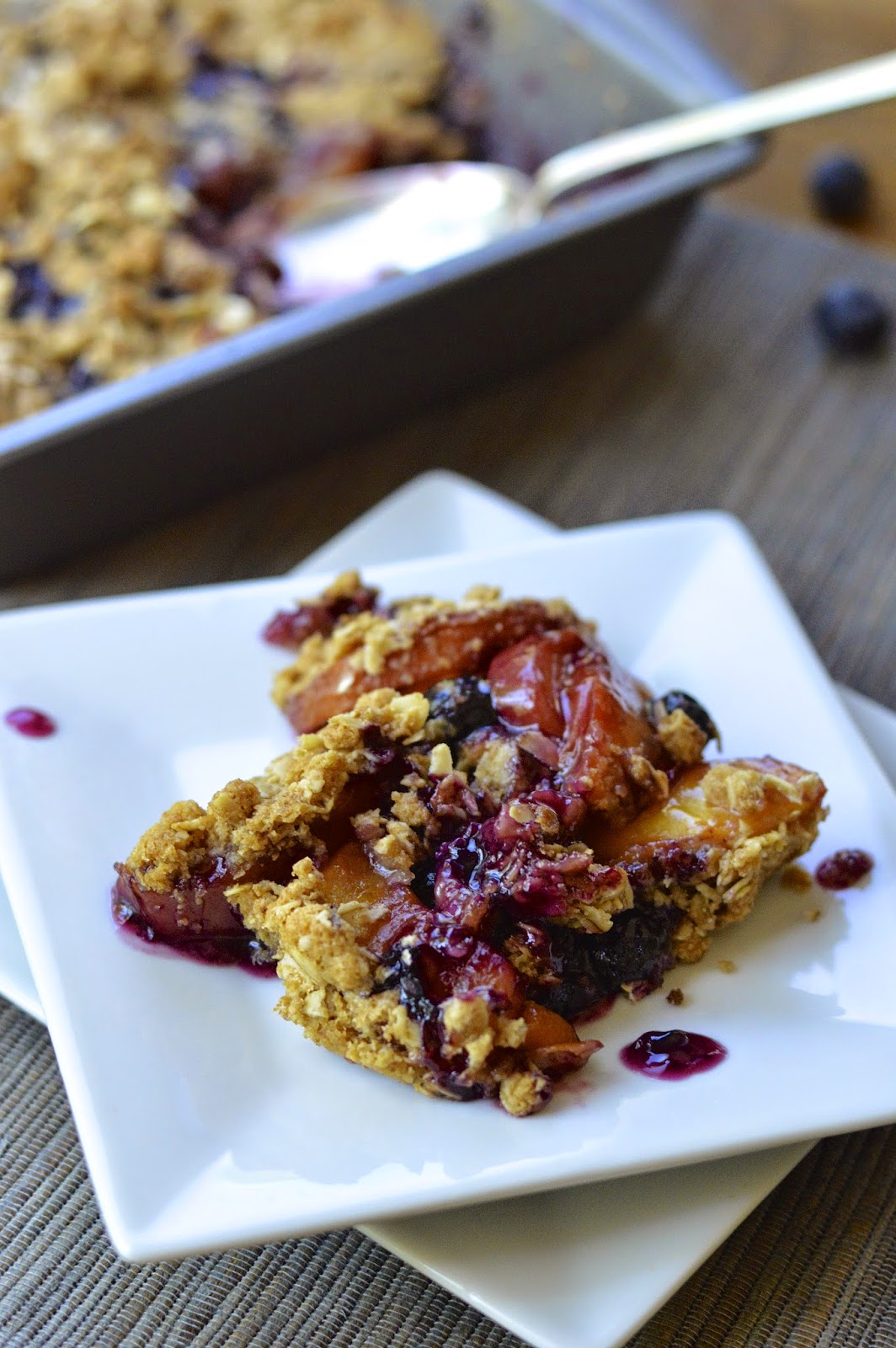 This beautiful summer blueberry and peach crisp is full of flavor, easy to make and gluten free.